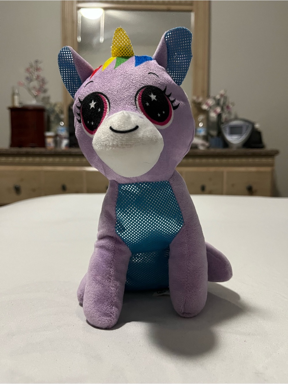 Purple Rainbow Unicorn Plush with Sparkle Blue Belly